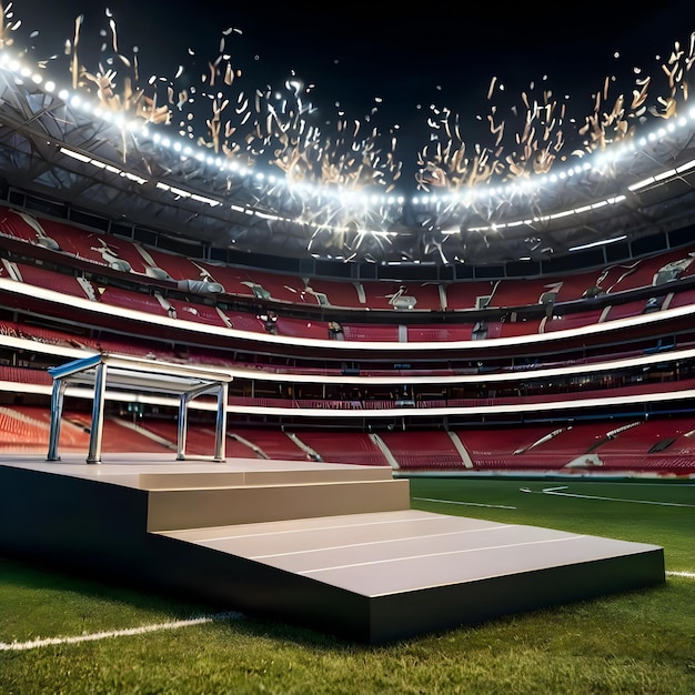 3d render luxury Football product podium display in soccer stadium background