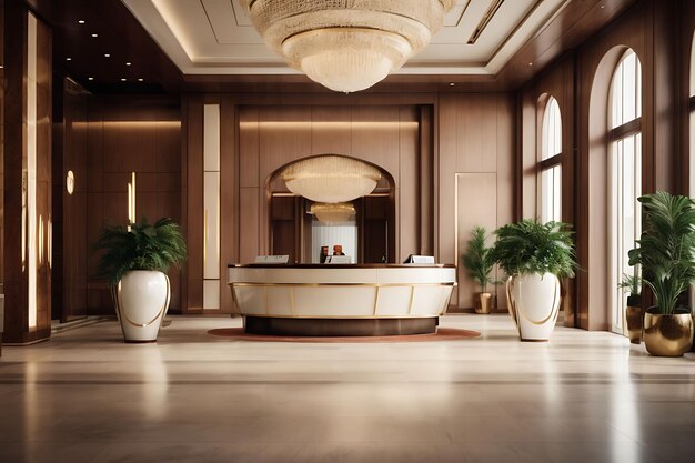 3d render of luxury hotel reception lobby entrance hall