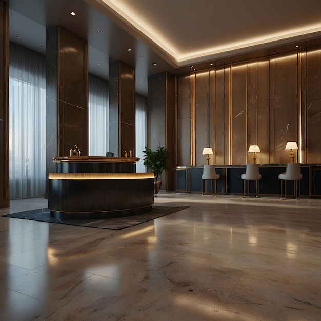 Photo 3d render of luxury hotel reception lobby