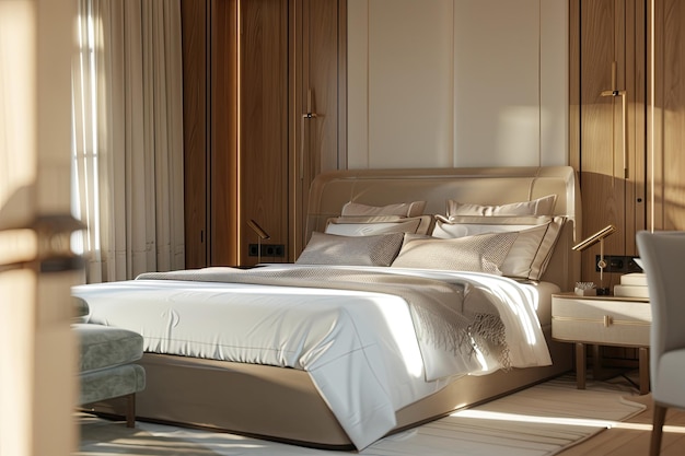 3d render of luxury hotel room bedroom