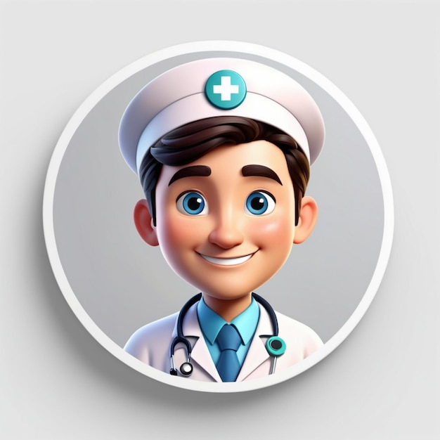 3d render man doctor avatar round sticker with cartoon character face user id thumbnail modern