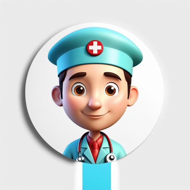 3d render man doctor avatar round sticker with cartoon character face user id thumbnail modern