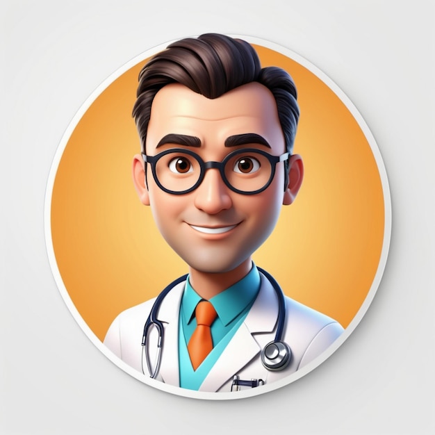 3d render man doctor avatar round sticker with cartoon character face user id thumbnail modern