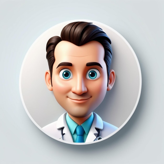 3d render man doctor avatar round sticker with cartoon character face user id thumbnail modern