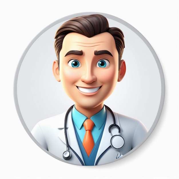 3d render man doctor avatar round sticker with cartoon character face user id thumbnail modern