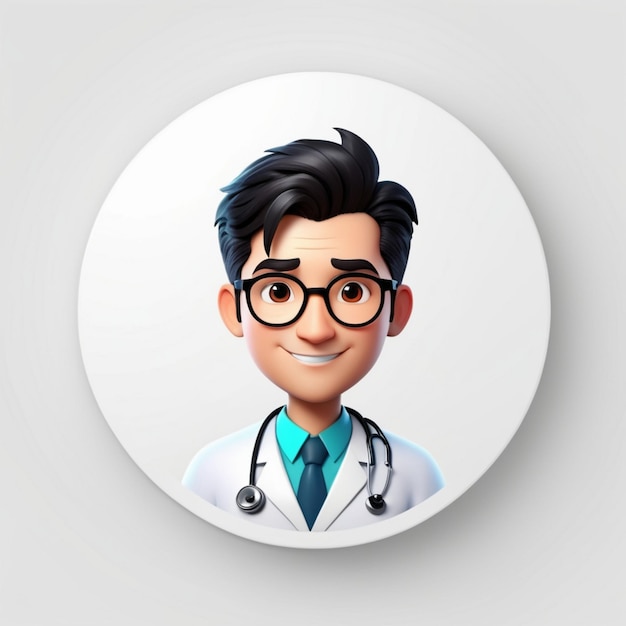 3d render man doctor avatar round sticker with cartoon character face user id thumbnail modern