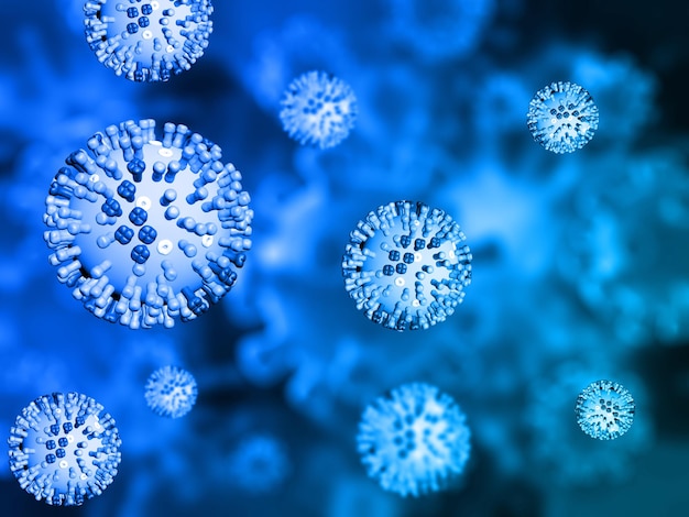 3D render of a medical background with flu virus cells on defocussed design