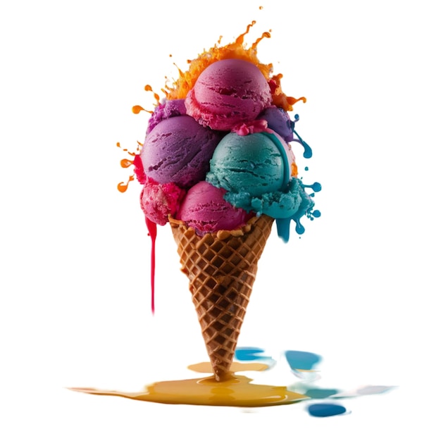 3d render of melting ice cream in a waffle cone