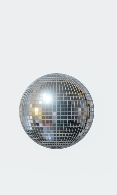 3D render of metallic glowing and reflecting disco ball isolated on white background