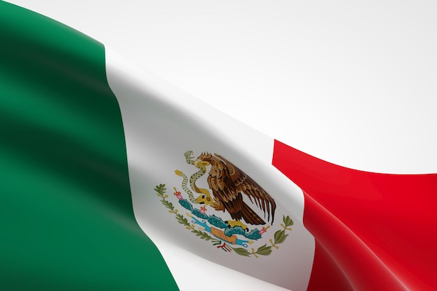 3d render of the Mexican flag waving.