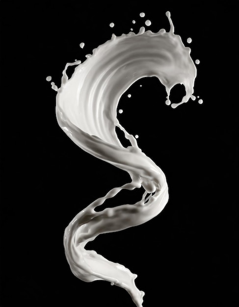 Photo 3d render milk spiral splashing liquid wave white splash paint loops curvy jet isolated on bl