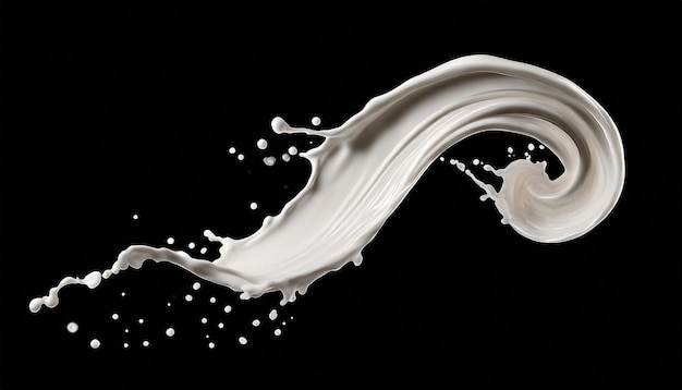 Photo 3d render milk spiral splashing liquid wave white splash paint loops curvy jet isolated on bl