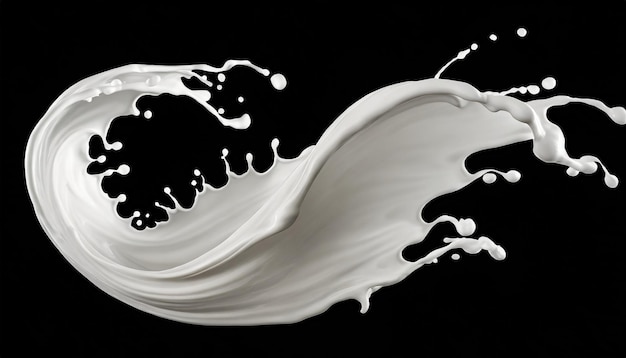 Photo 3d render milk spiral splashing liquid wave white splash paint loops curvy jet isolated on bl