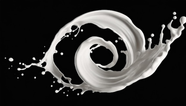 Photo 3d render milk spiral splashing liquid wave white splash paint loops curvy jet isolated on bl