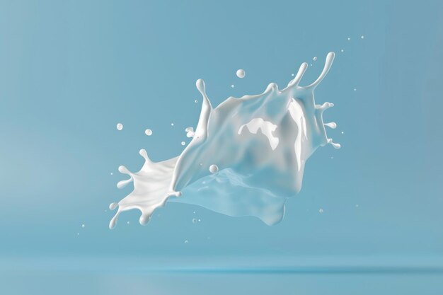 Photo 3d render of milk splash isolated on blue background