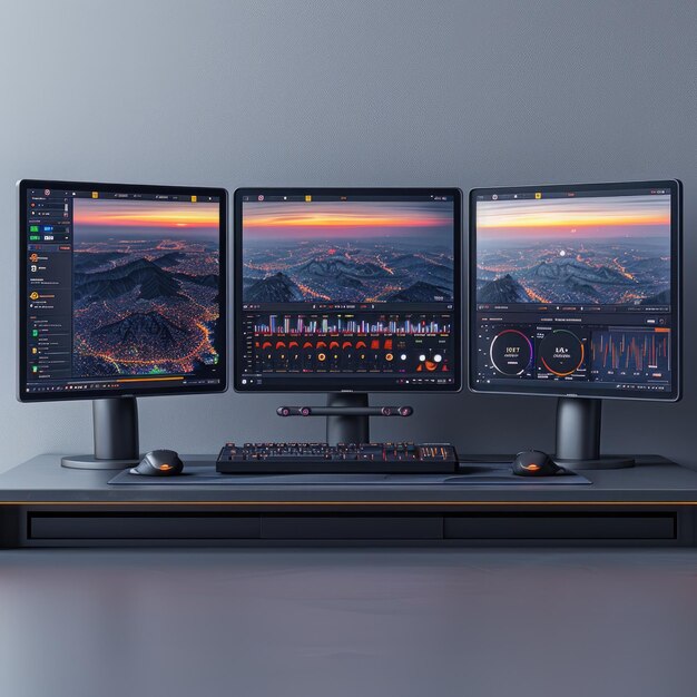 3d render of a minimal elegant control center with three monitors flat white background soft lighting style raw stylize 750 Job ID 1562d5903ff44a1ca2b33b4d8781e637