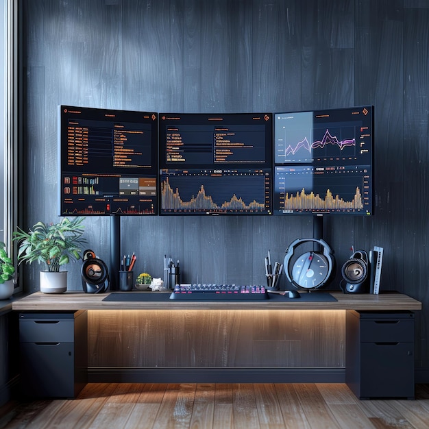 3d render of a minimal elegant control center with three monitors flat white background soft lighting style raw stylize 750 Job ID a812208762d24a869e9c3cc5742d70a7