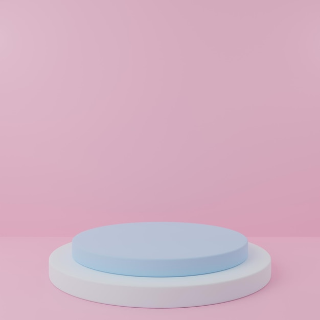 3d render Minimal Product Stand White Podium on the floor pink pastel background