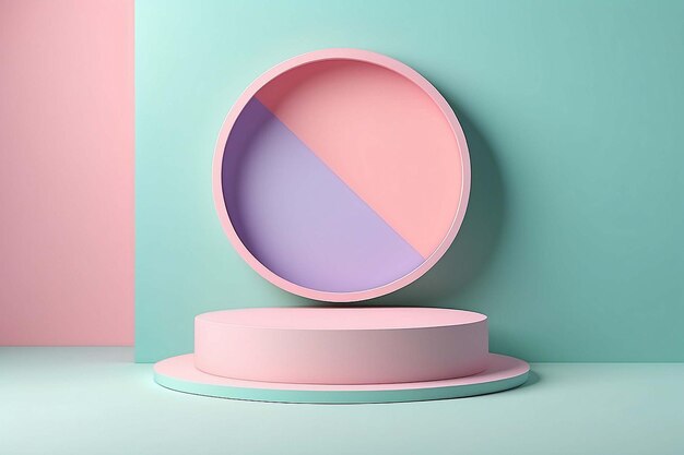 3D Render Minimal Realistic pastel Display Podium for Product Mock up or Cosmetics Presentation in colorful pastel Studio Cylinder pedestal showcase scene geometric shapes background