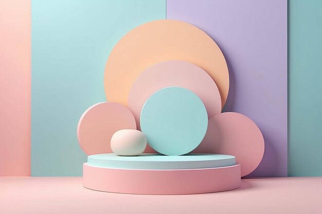 3D Render Minimal Realistic pastel Display Podium for Product Mock up or Cosmetics Presentation in colorful pastel Studio Cylinder pedestal showcase scene geometric shapes background