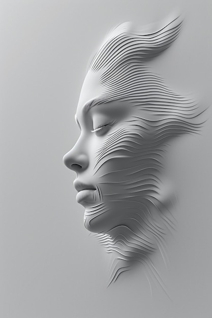 3D render of a minimalist female face made from a single