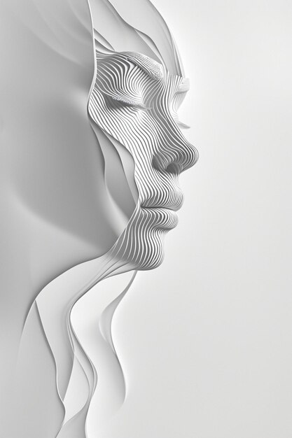 3D render of a minimalist female face made from a single