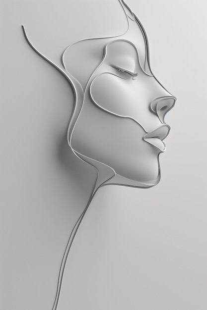 3D render of a minimalist female face made from a single