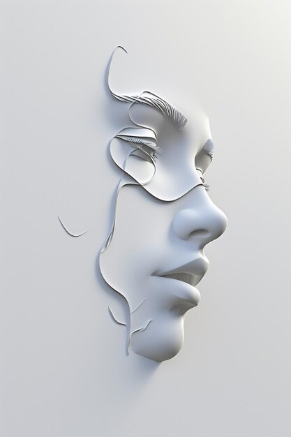 3D render of a minimalist female face made from a single