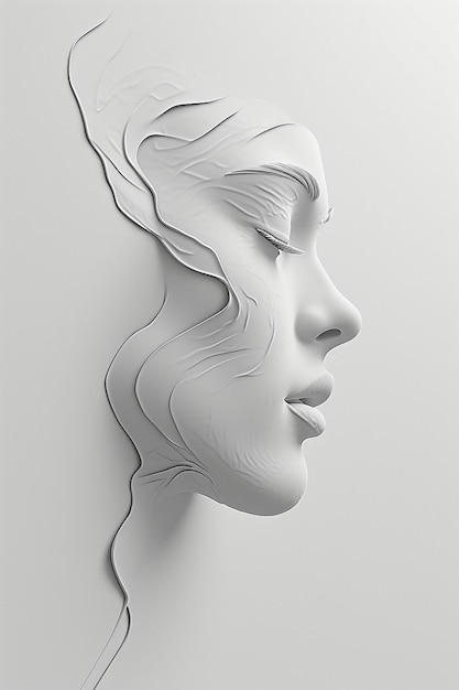 3D render of a minimalist female face made from a single