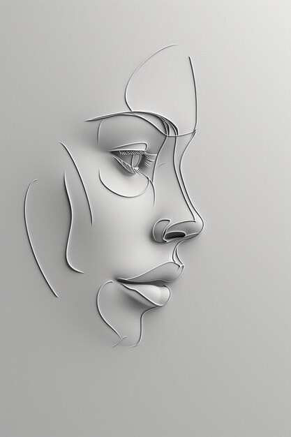 3D render of a minimalist female face made from a single