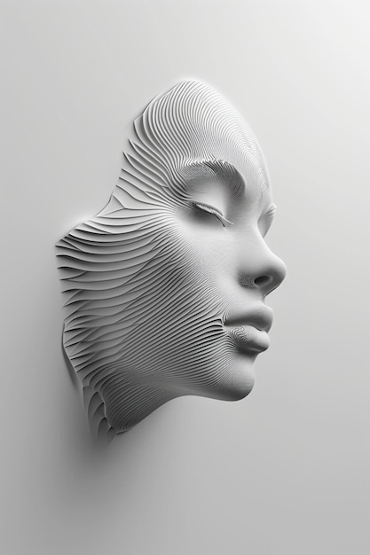 3D render of a minimalist female face made from a single