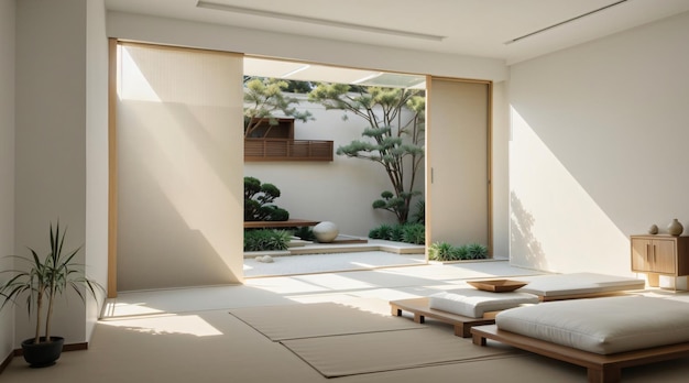 3d render minimalist of japanese room of zen garden