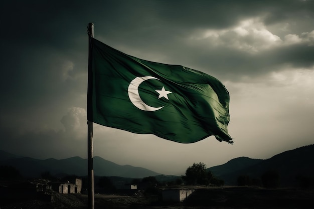 3D Render Minimalist Pakistan flag bokeh background with Islamic symbol Generative AI