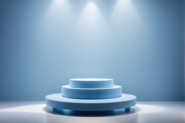 3D render minimalist podium blue color