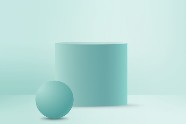 3d render mint podium and ball on mint background