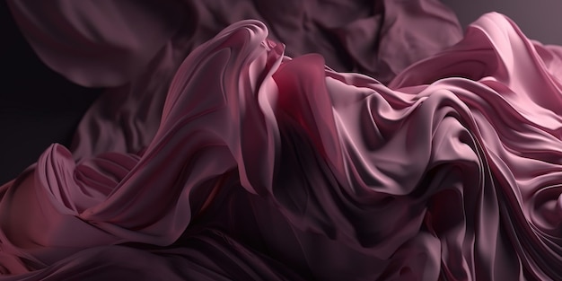 3d render modern abstract wallpaper with curvy pink violet translucent film ruffles layers and folds Fashion background Herb essential oil aroma bootle and leaf Generative Ai