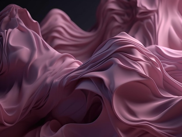 3d render modern abstract wallpaper with curvy pink violet translucent film ruffles layers and folds Fashion background Herb essential oil aroma bootle and leaf Generative Ai