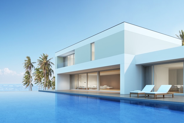 3D render modern house with swimming pool