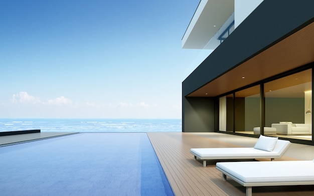 3D render modern house with swimming pool