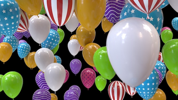 3d render multicolored balloons on a black background