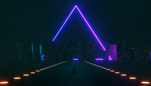 3d render of neon and light glowing on dark scene Cyber punk night city concept Night life Technology network for 5g Beyond generation and futuristic scene Sci fi pattern theme