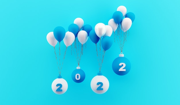 3d render new year balloon blue background