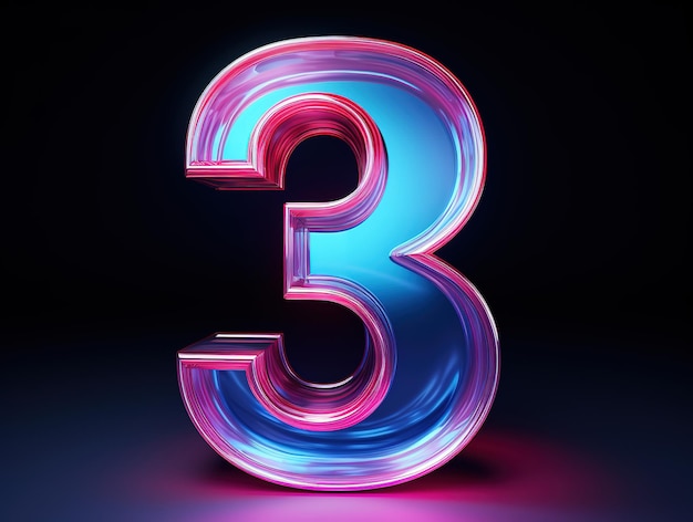 3d render number three the best digital symbol pink blue gradient neon light Generative Ai