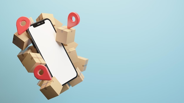 3d render online delivery on mobile illustration with smartphone and box