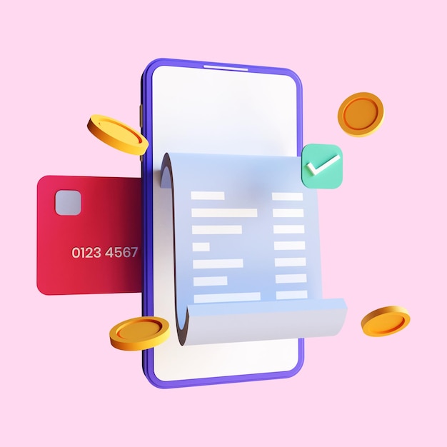 3d render of Online Payment concept transaction receipt online payment icon