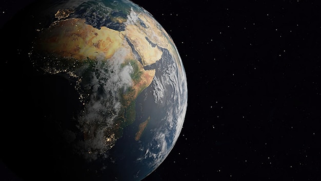 3D render of orbiting planet earth view of vast African continent