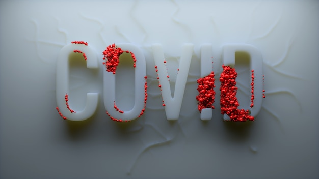 Photo 3d render of organic background with text title. infection theme. covid word.