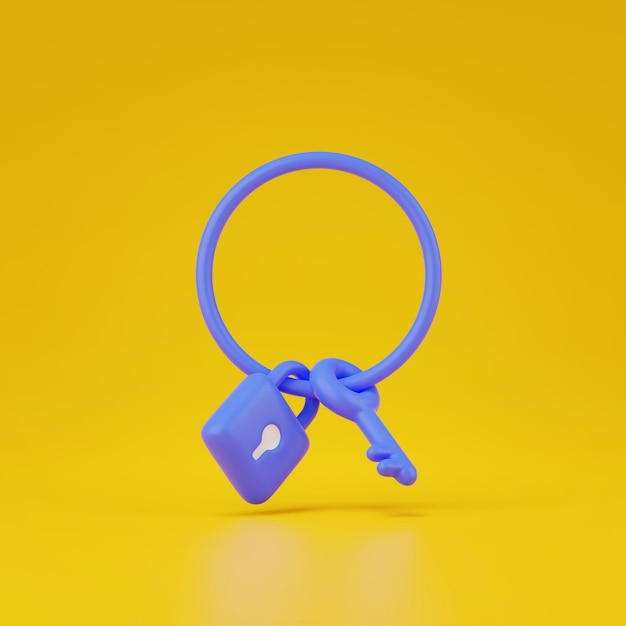 3d render of padlock with key isolated on orange