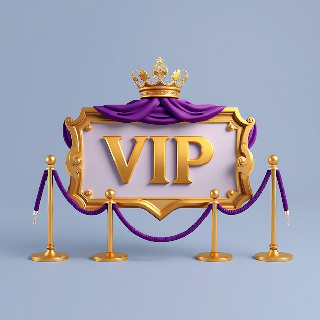 Photo 3d render of painted metal blank sign board vip sales crowns velvet ropes champagne glasses main ob