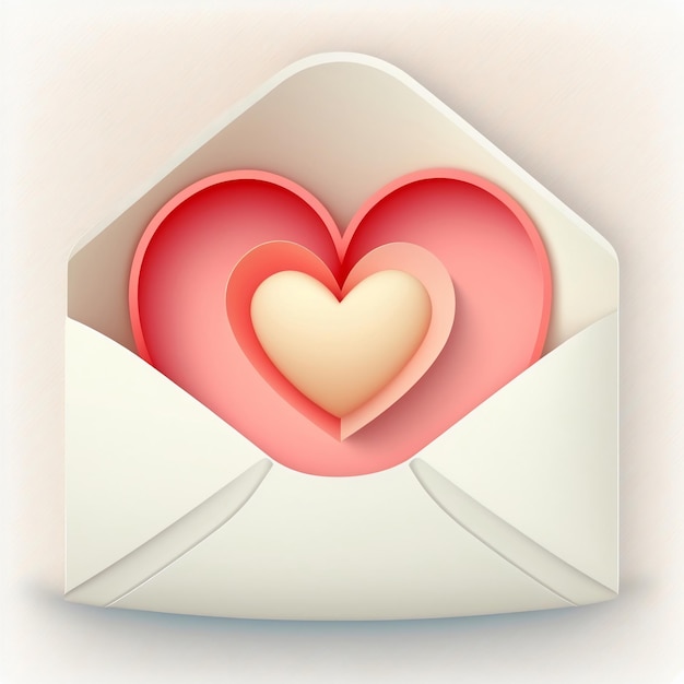 3D Render Of Paper Cut Heart Shape Inside Envelope In Pastel Color